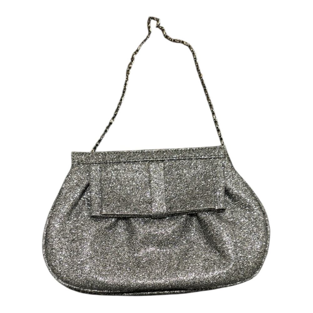 Miss KG Clutch with Chain Strap and a Bow Accent on the Front Silver